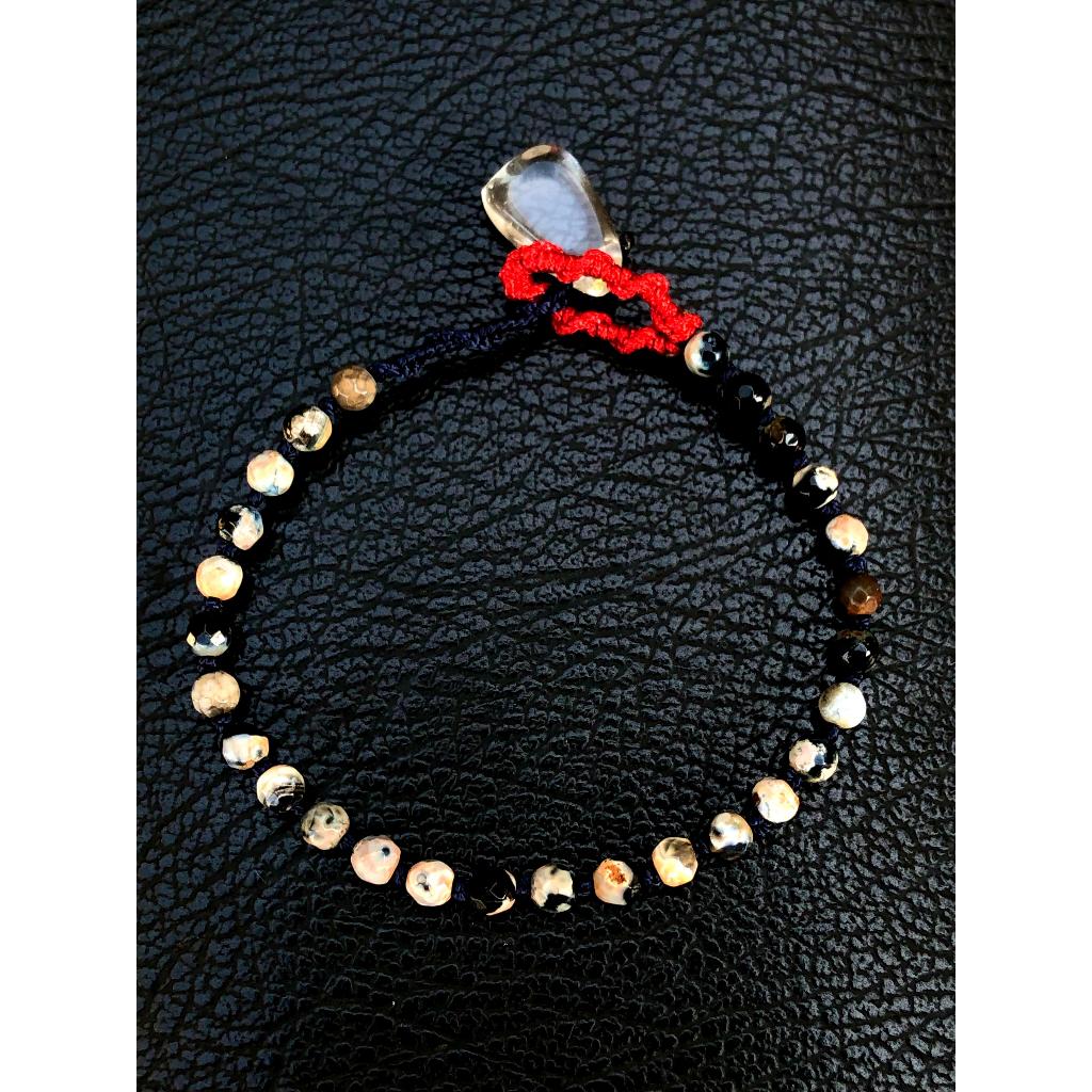 Gelang Batu Alam Bracelet Natural Gemstone Milky Black Agate with Clear Quartz