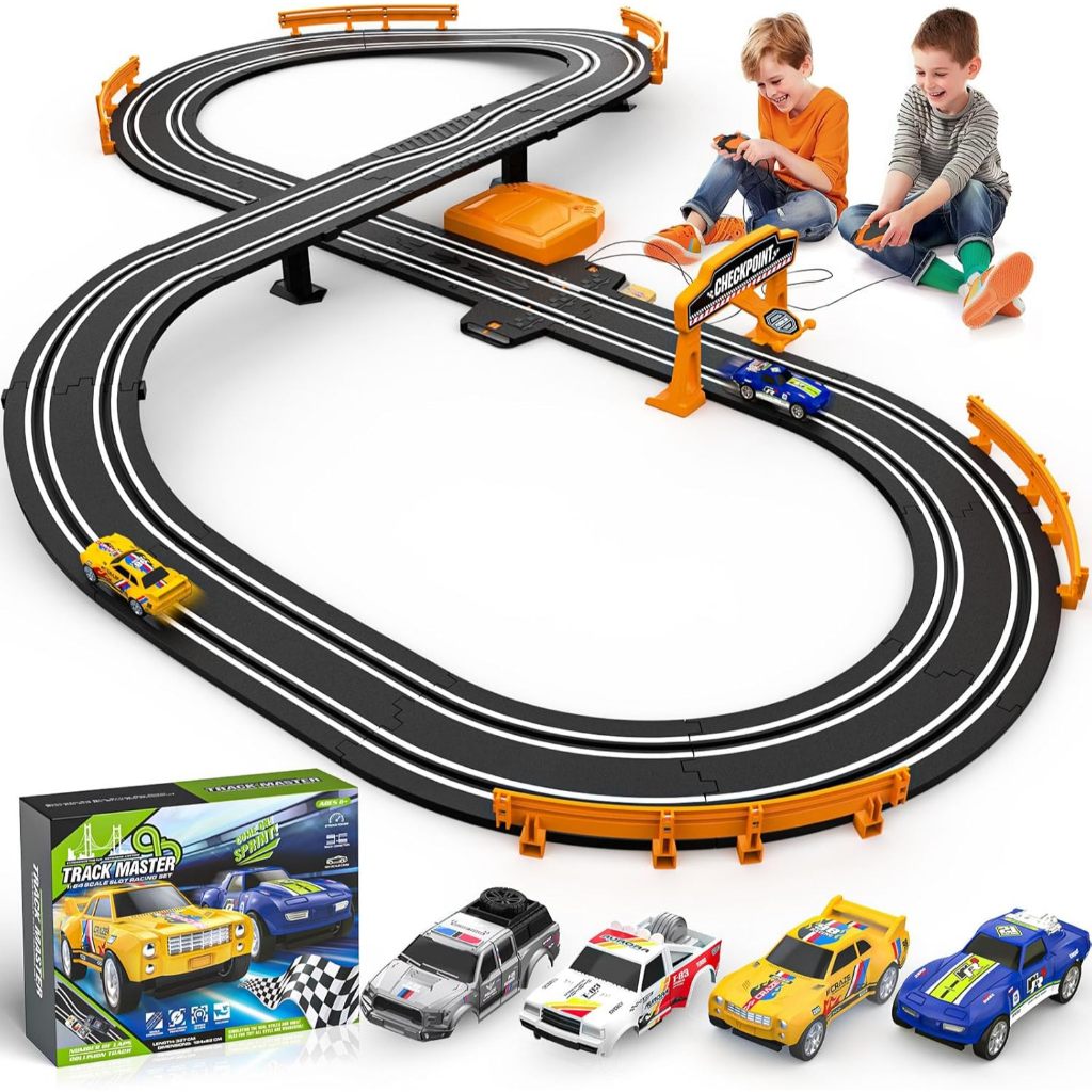 Slot Car Race Track Sets for Boys, Race Car Track with 2 High-Speed Slot Cars, Battery or Electric C