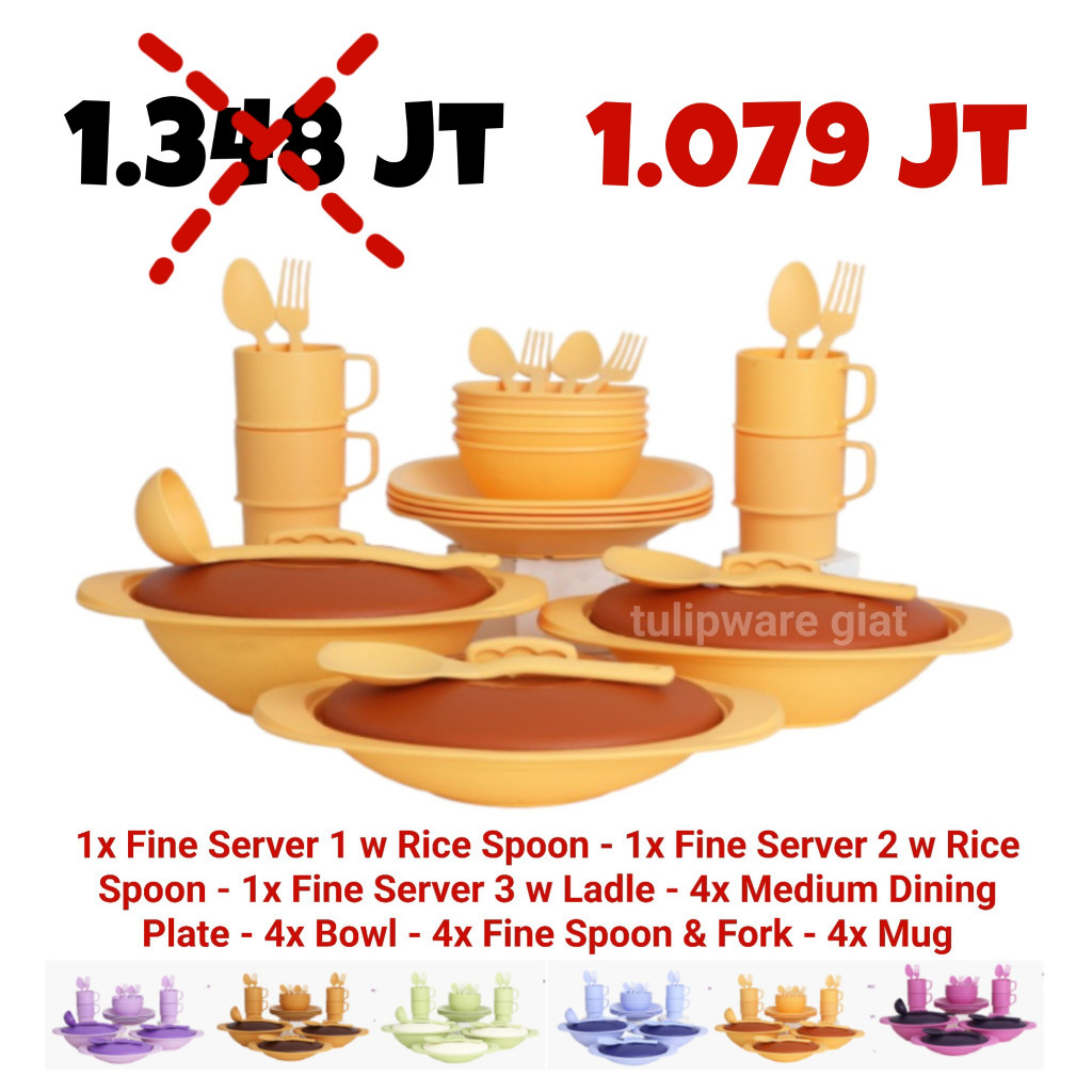 Twin Tulipware FAMILY FINE SERVING SET Piring Mangkok Bakso Mug Sendok Garpu Tulipware Kita