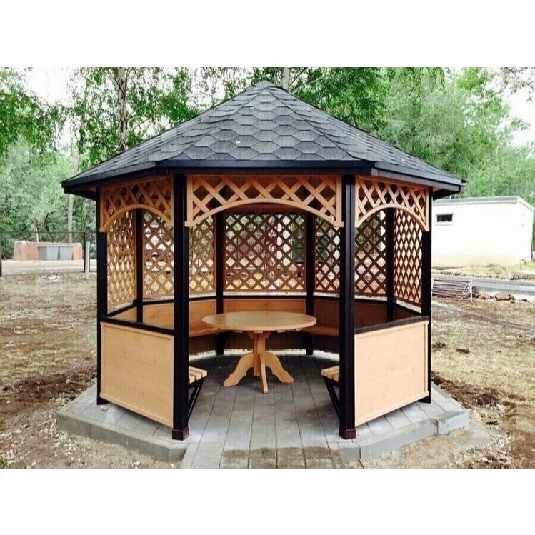 gazebo minimalis kayu jati / gazebo pargola taman kayu jati / gazebo kayu jati segi 8