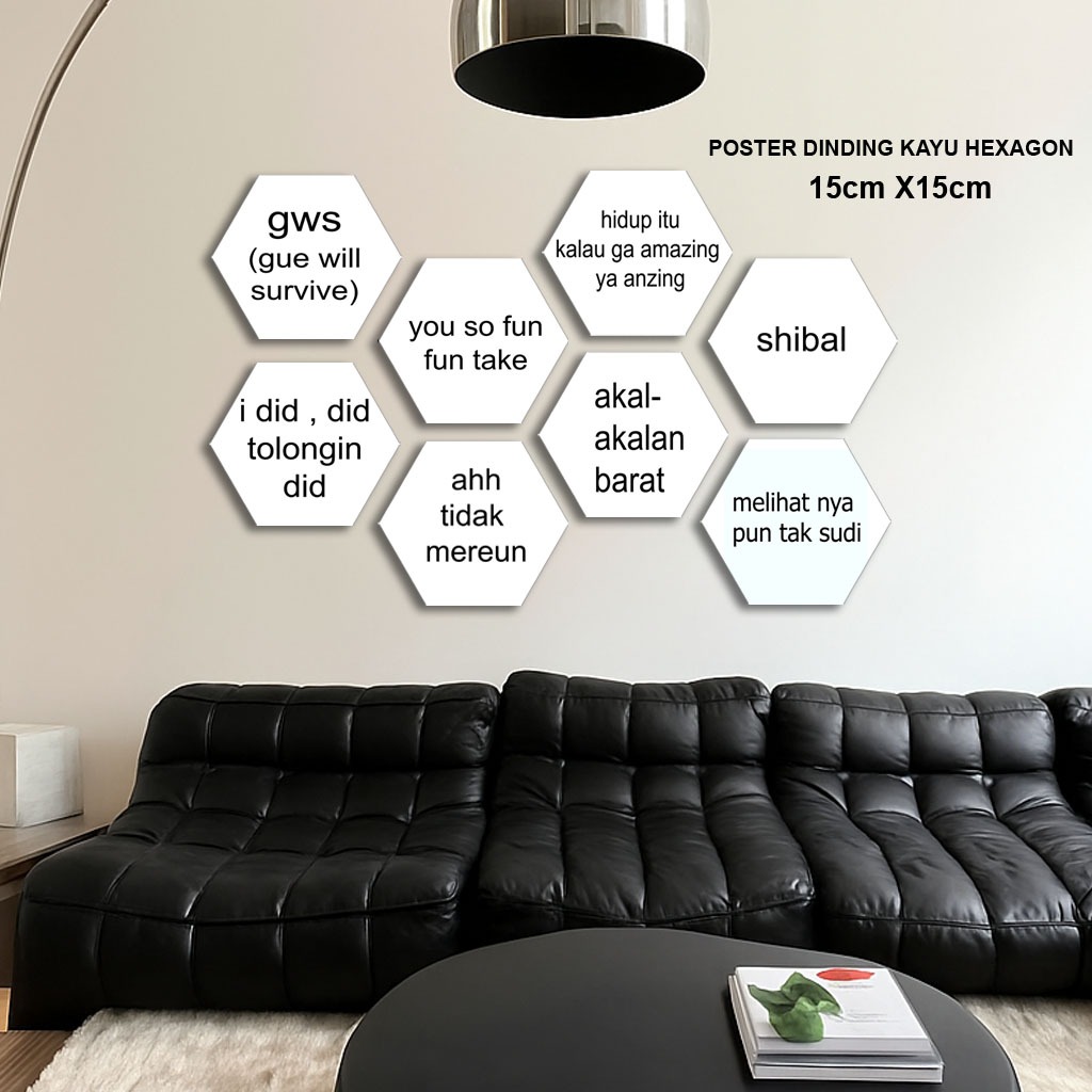Hiasan dinding hexagional kata kata 1 SET 8 PCS - Poster kata kata - hiasan kamar - Poster kayu