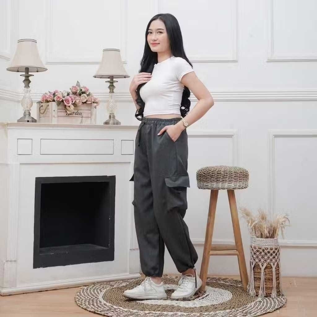celana cargo Korean style - celana wanita cargo Korean style - celana panjang wanita cargo serut