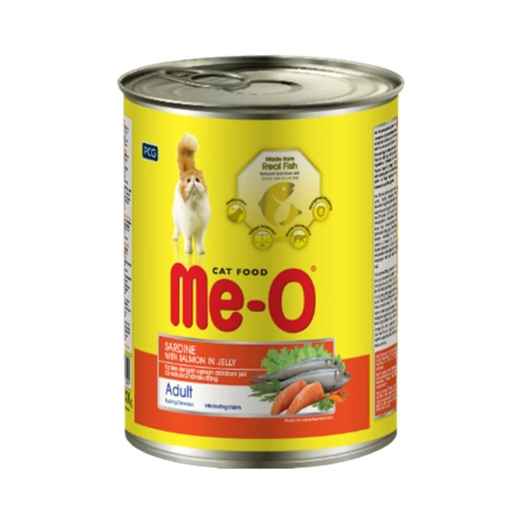 meo rasa sarden dan salmon, makanan basah kucing dewasa