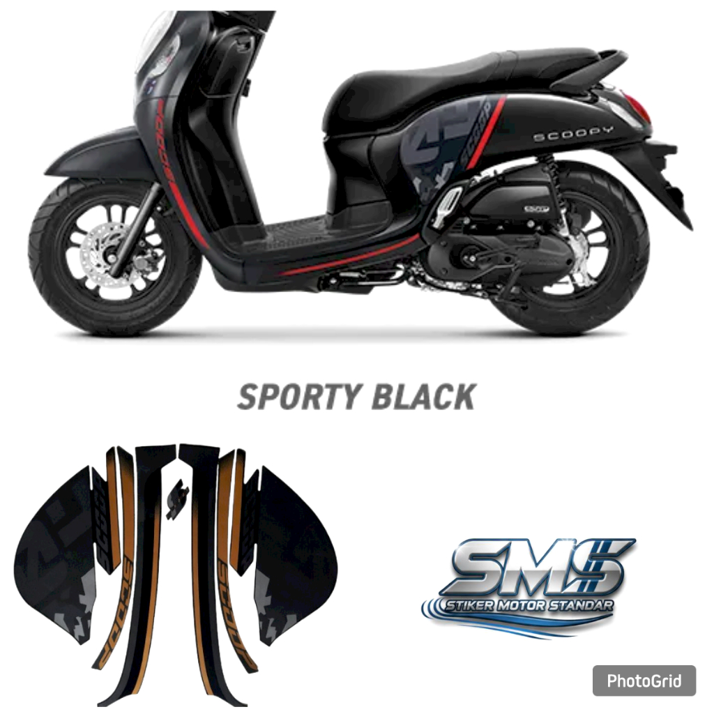 STIKER STRIPING LISH LES BODY MOTOR HONDA SCOOPY SPORTY 2020 2021 WARNA MOTOR HITAM FULL VARIASI HIT