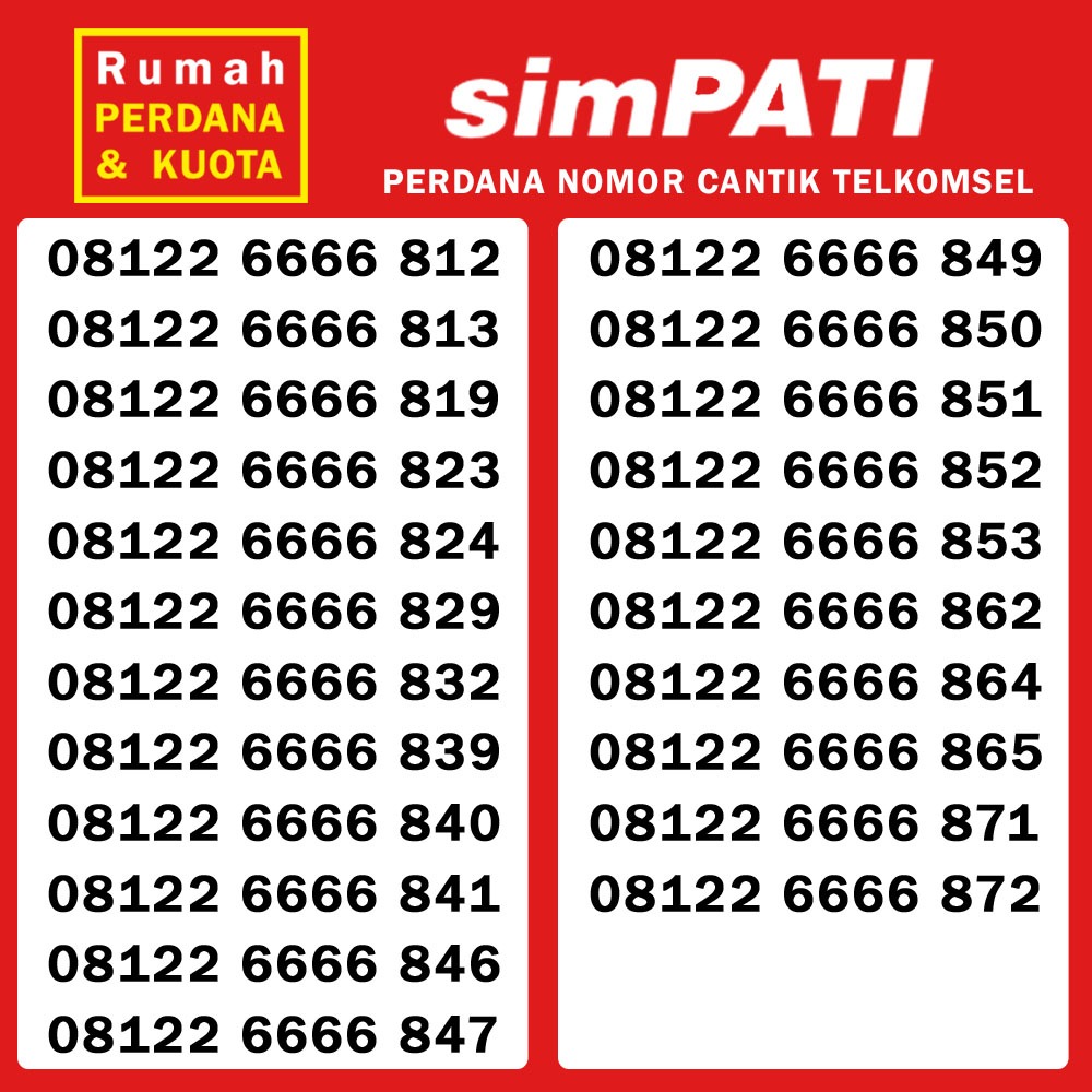 Perdana nomor cantik Telkomsel Simpati kuartet 08122 6666 xxx 1b