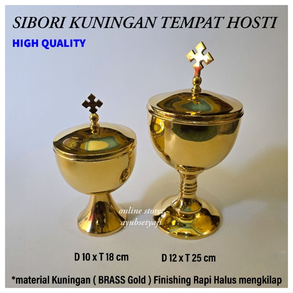 Tempat Hosti Sibori Gereja Kuningan BRASS antik Gelas Hosti Piala Sibori ritual Keagamaan Gereja wir