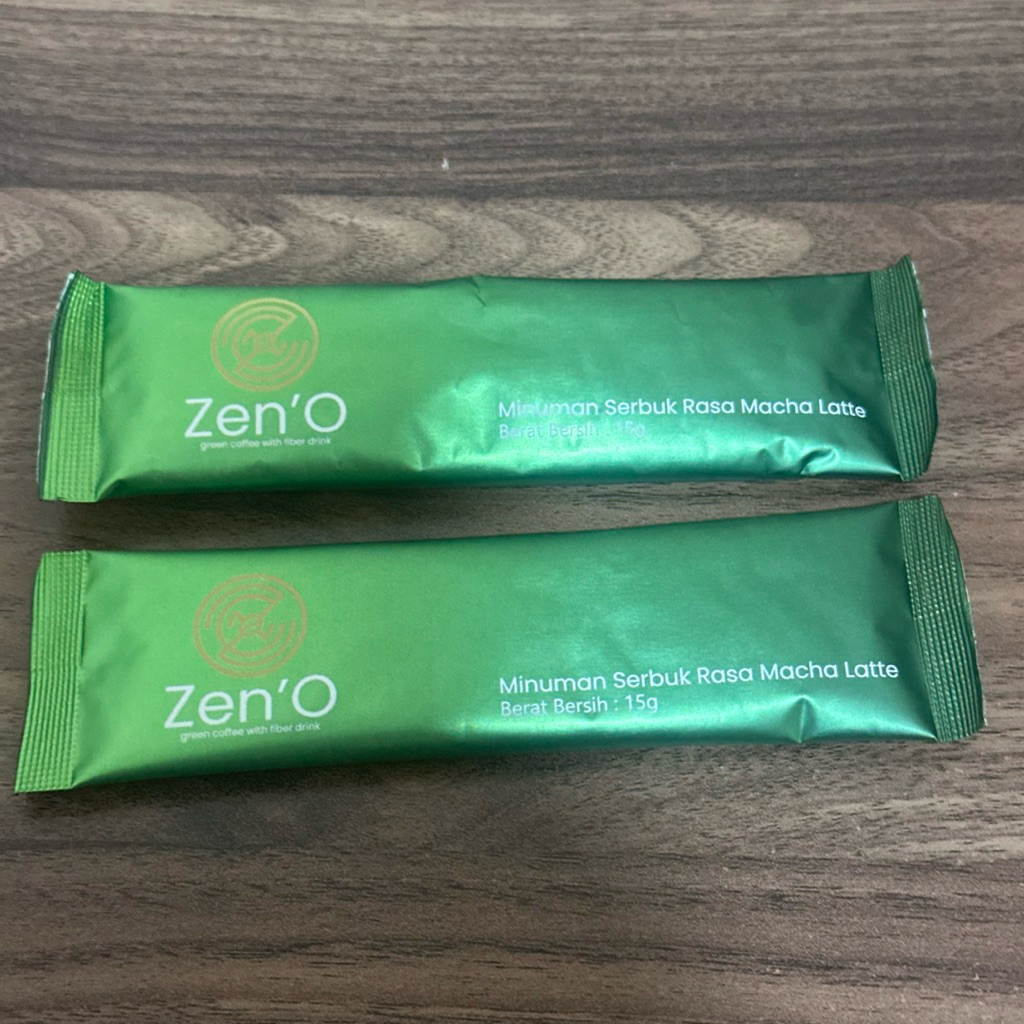 kopi diet Zen'O kemasan 1 sachet, minuman serbuk rasa macha latte, kopi hijau dengan fiber drink