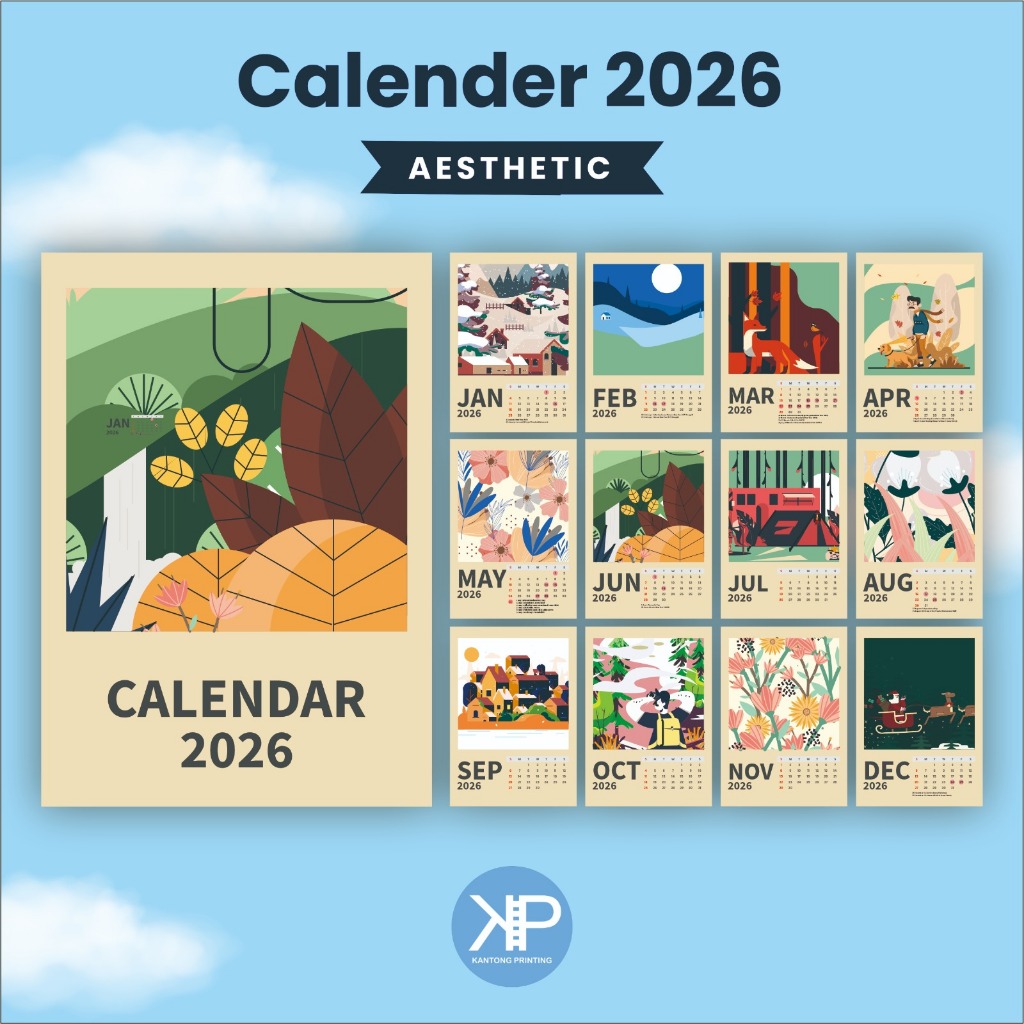 Kalender 2026 Lengkap Motif Aesthetic - Kalender 2026 Aesthetic - Kalender 2026 Jumbo - Kalender 202