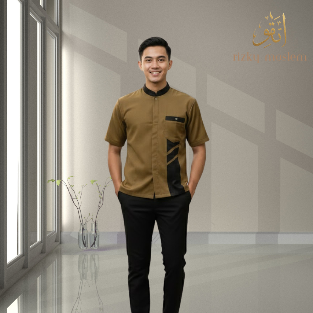 BAJU KEMEJA KOKO PRIA WARNA OLIVE LENGAN PENDEK - BAHAN KATUN TOYOBO PREMIUM TERLARIS 2026