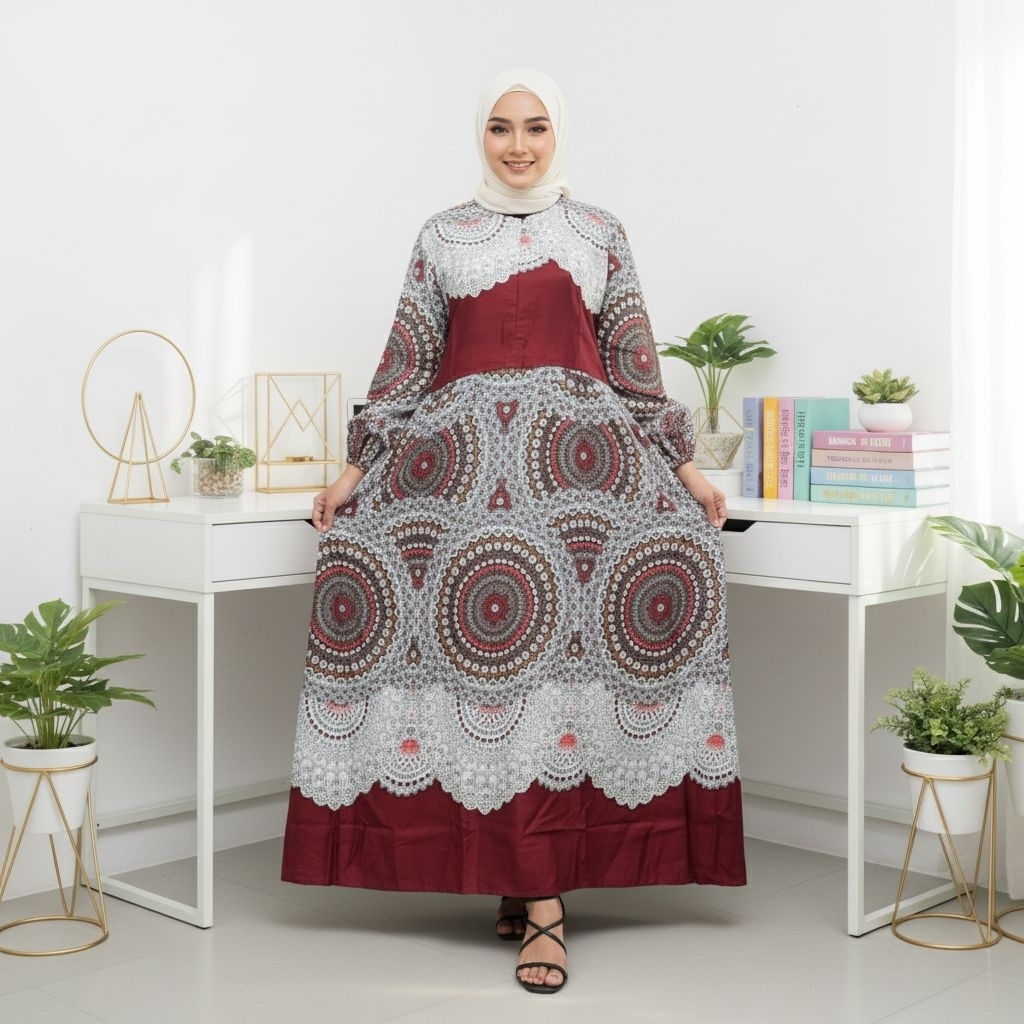 Gamis Motif Mandala Elegan – Modern, Anggun, dan Nyaman Dipakai Seharian