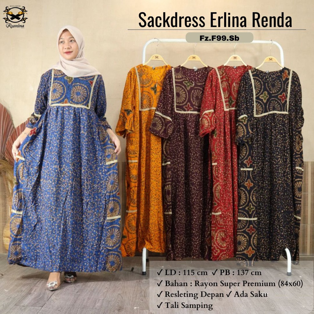 RUMINA (LD 115 PB 137)SACKDRESS ERLINA RENDA RAYON SUPER ADEM HALUS BATIK CAP BY RUMINA BATIK PEKALO
