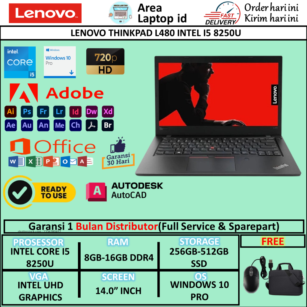 Laptop Lenovo Thinkpad L480 Core I5 Ram 8GB 512GB SSD Windows 11 Home