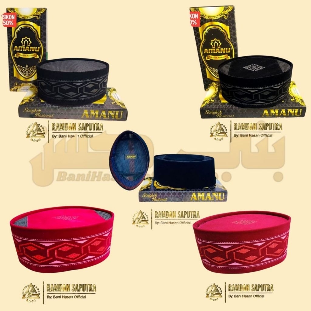 AMANU SONGKOK ANAK & DEWASA PREMIUM ORIGINAL Batik merah maroon hitam polos 3D AC  dewasa anak / pec