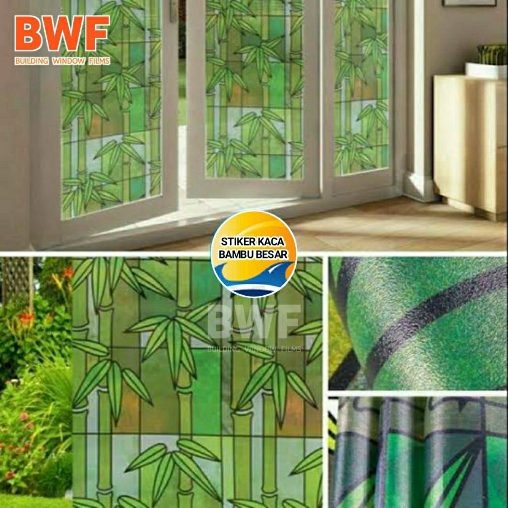 Stiker Kaca Jendela Rumah Motif Bambu Besar Bambu Hijau Stiker Bambu Putih
