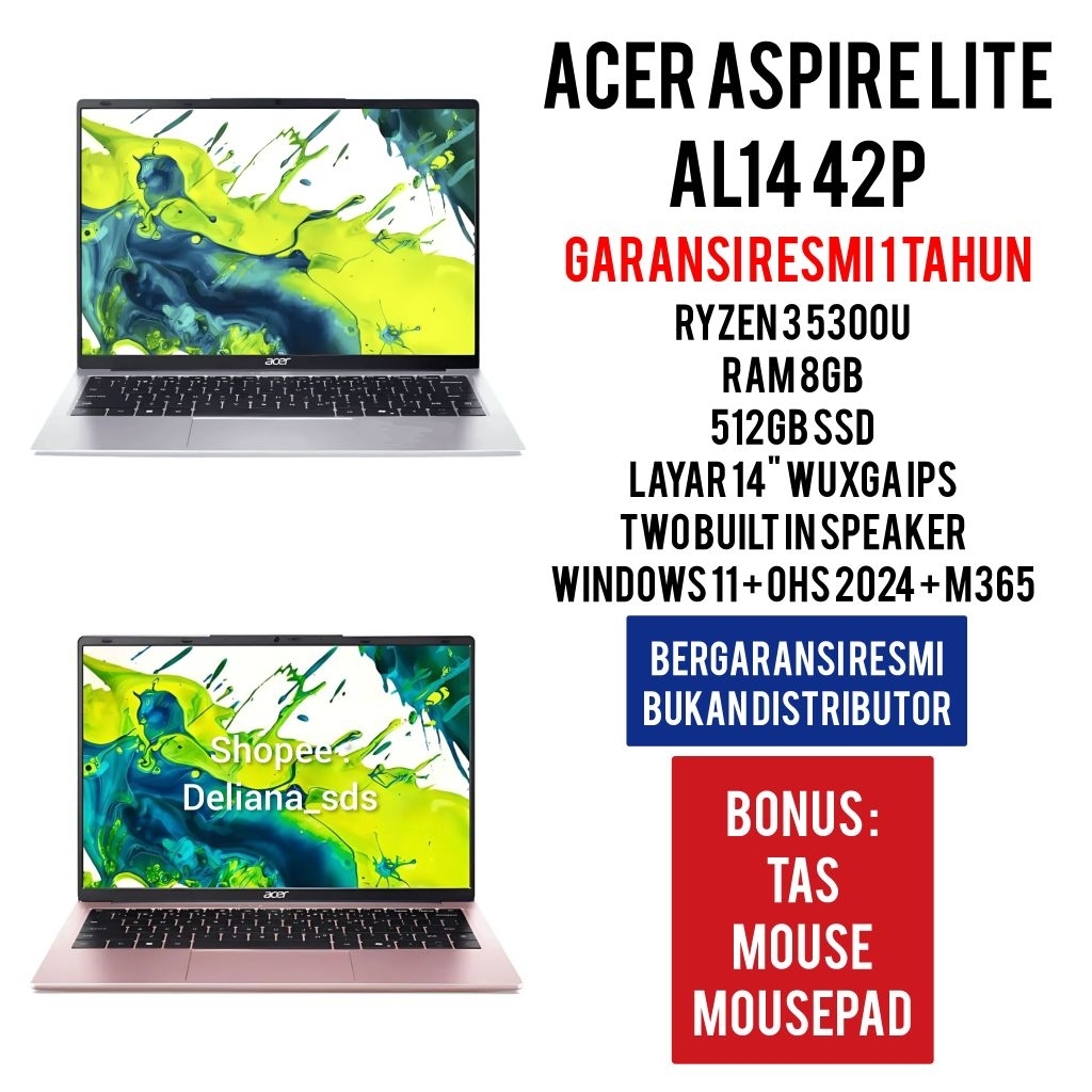 Laptop Acer Aspire Lite AL14 42P Ryzen 3 5300U 14" WUXGA IPS Garansi Resmi 1 Tahun Laptop Acer Aspir