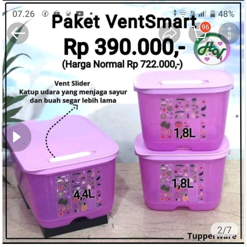 Ventsmart Set Tupperware wadah kulkas isi 3pc