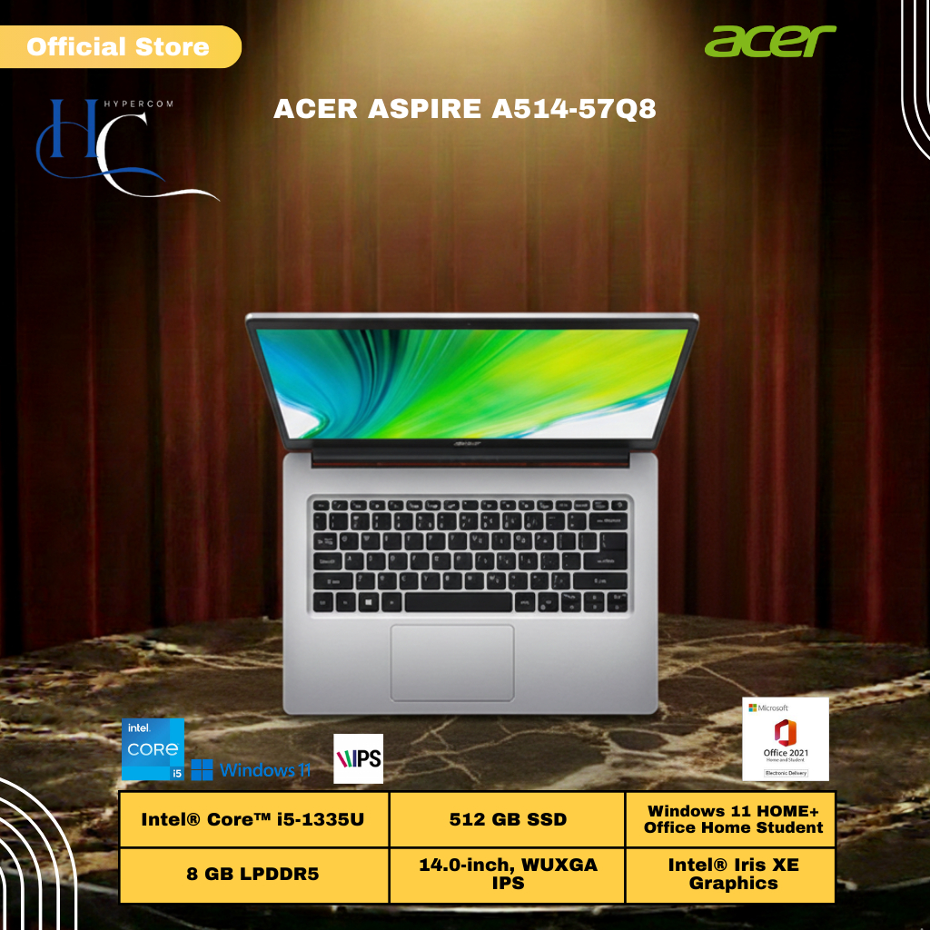 LAPTOP ACER ASPIRE 14 A514-56P-57Q8 INTEL CORE i5-1335U 8GB LPDDR5 512GB PCIE NVME SSD INTEL GRAPHIC
