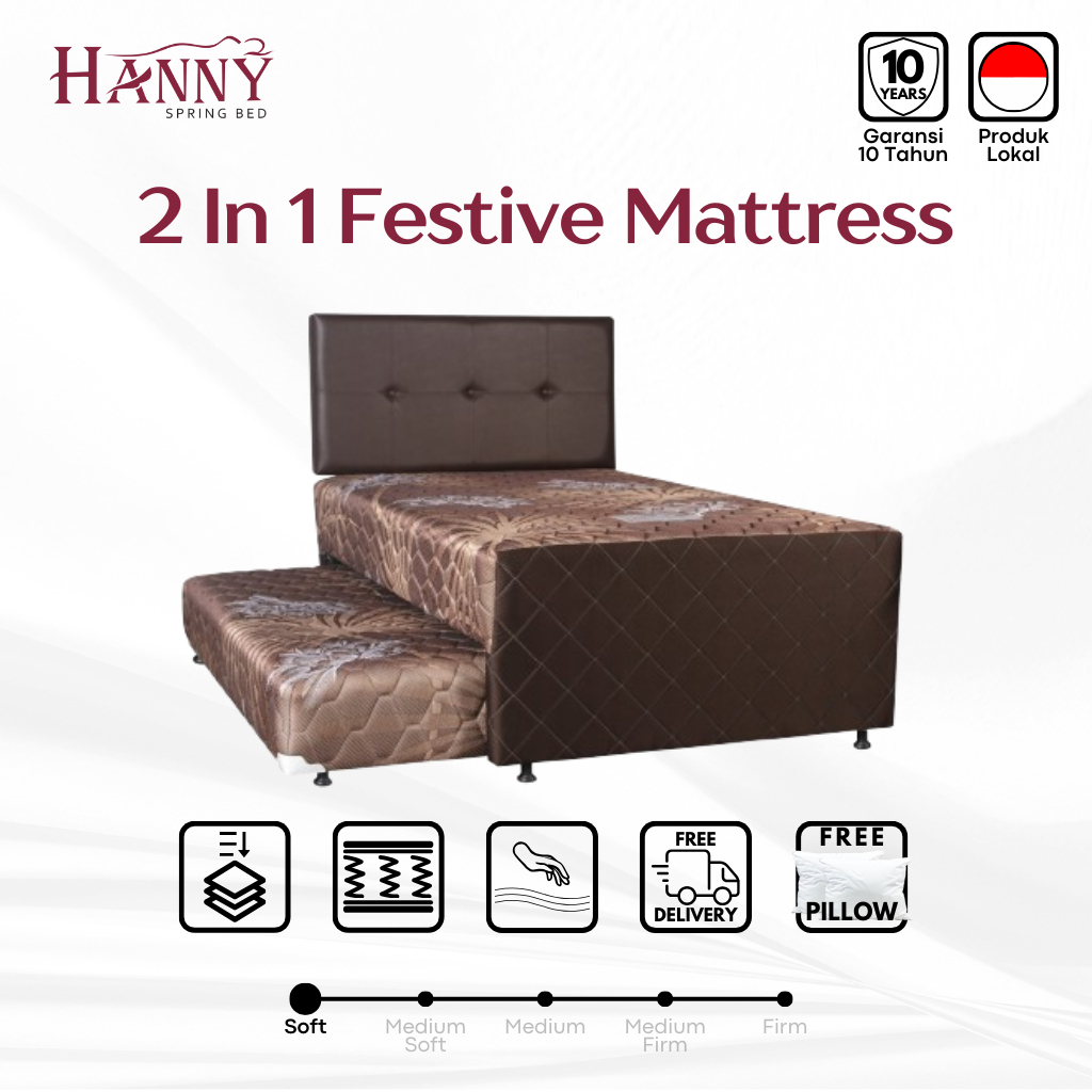 Hanny Kasur Springbed 2 In 1 Festive Mattress | Kasur Spring Bed Sorong Tingkat