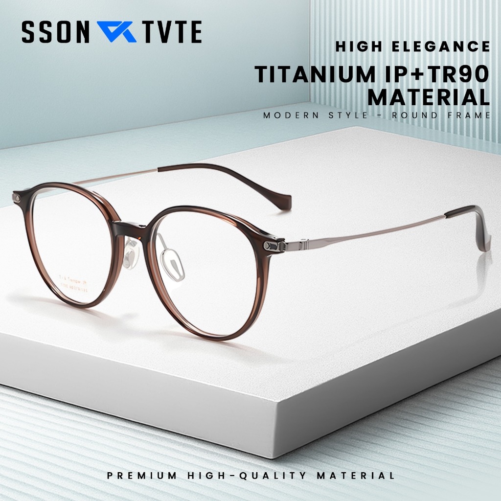 SSON TVTE Frame Kacamata Lensa Minus Pria Wanita Frame Bulat Titanium 7155