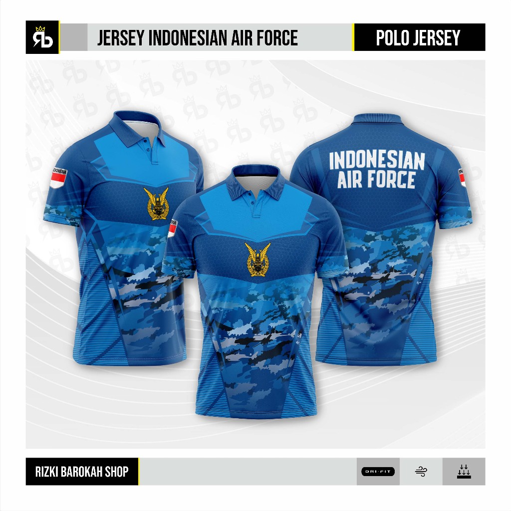 RIZKI BAROKAH Polo Indonesian Air Force Lengan Pendek Bahan DRY-FIT Milano