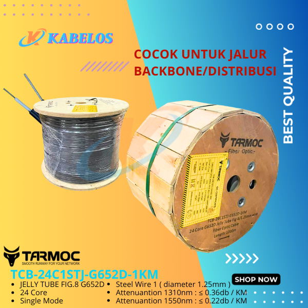 Tarmoc TCB-24C1STJ-G652D-1KM  | Fiber Optic Cable G652D Fig-8 Jelly Tube 24 Core 1000m Kabel FO 24C 