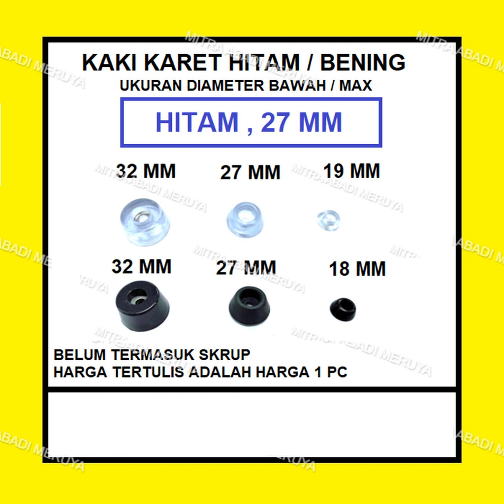 Kaki karet Alas Kaki Meja Kursi Lemari Hitam 27 mm