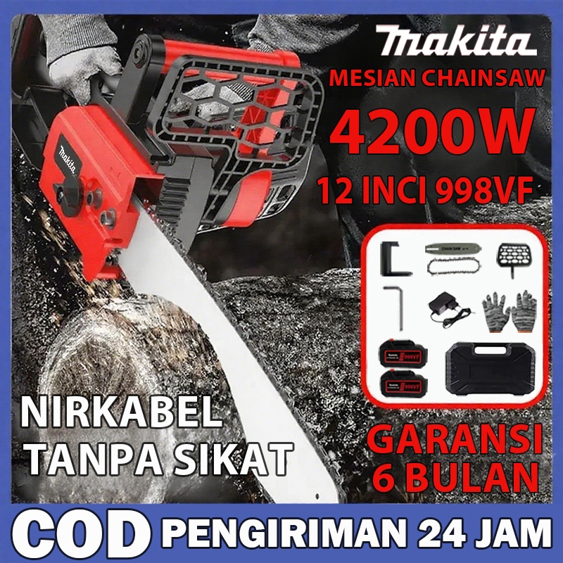 MAKITA 4/6/8/10/12 Inci Gergaji Listrik 12inci 998VF  Gergaji Kayu Gergaji Mesin Mini Chainsaw Bater