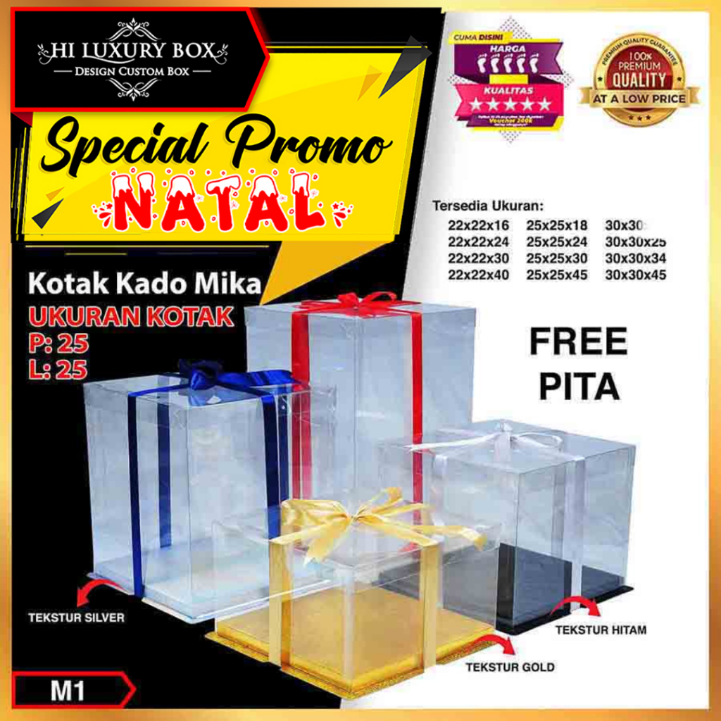 Cake Box Kotak Kue Mika Transparan Dus Hadiah - Tutup Mika 25x25