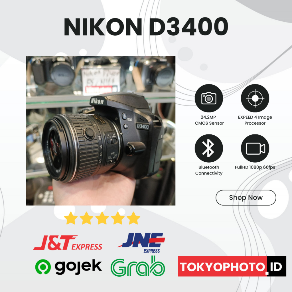 Nikon D3400 Lensa kit mulus Fullset