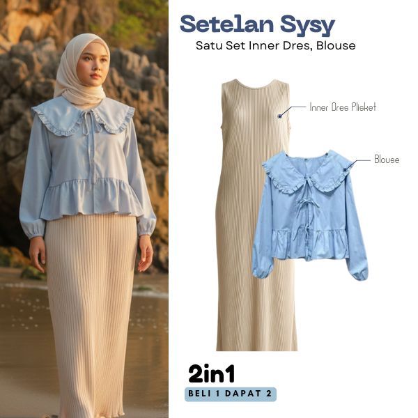 Setelan Overal Dres One Set Blouse Tali Coquette Korean Style Pololinen (Iner Dres, Blouse) - AR26