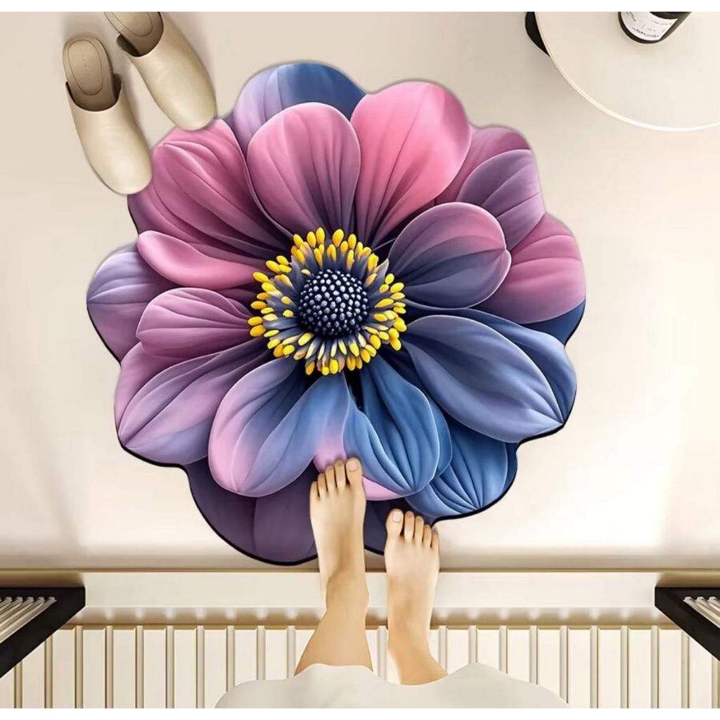 KARPET LANTAI BULU MOTIF BUNGA 80CM /KARPET DEKORASI RUANGAN DIAMETER 80 CM/ tikar lantar bludru