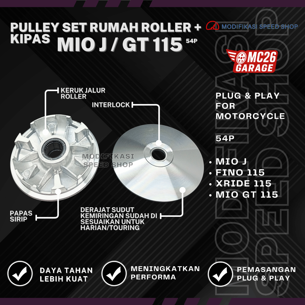 PULLEY SET RUMAH ROLLER + KIPAS CUSTOM YAMAHA MIO J MIO GT 115 FINO 115 XRIDE 115 54P