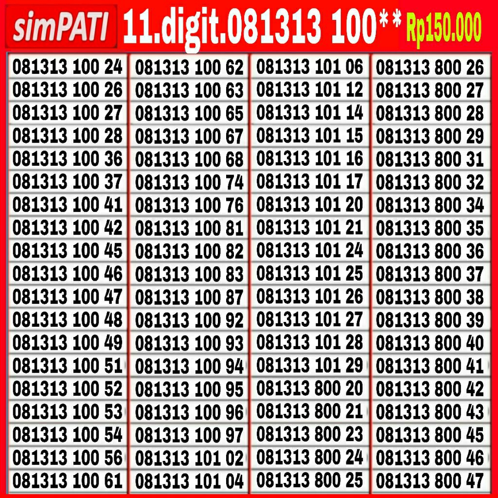 Nomor Cantik Simpati kartu perdana Telkomsel  11.angka