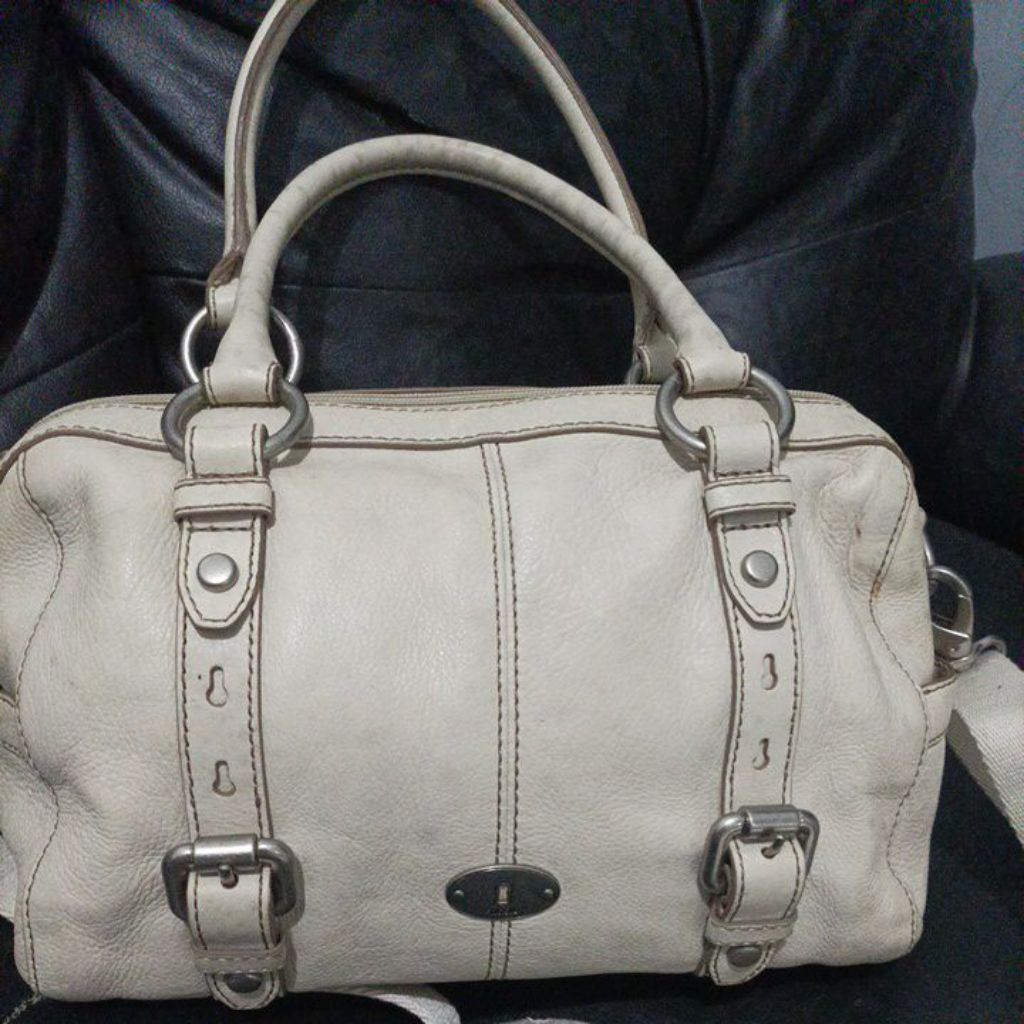 Tas kulit asli warna putih ocil