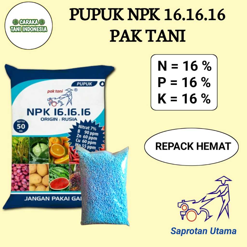 Pupuk NPK Mutiara 161616 Pak Tani biru origin Russia repack hemat