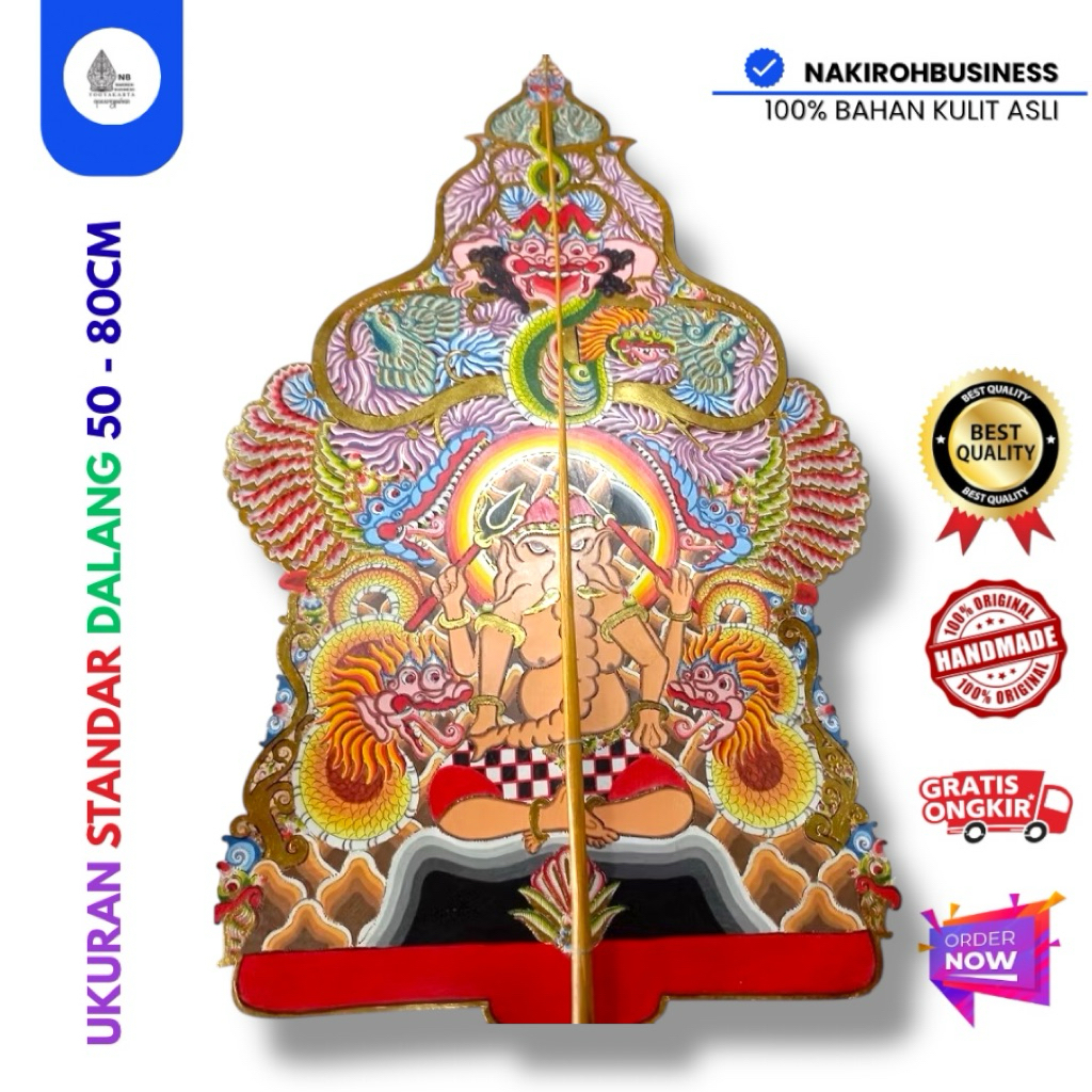 NAKIROHBUSINESS Wayang Kulit Kerbau ASLI Gunungan Ganesha Kualitas Alusan Ukuran 80cm Standar Dalang