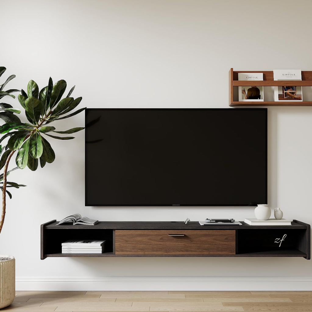 Bufet TV Meja Gantung Floating Minimalis Kayu Jati Solid Kokoh