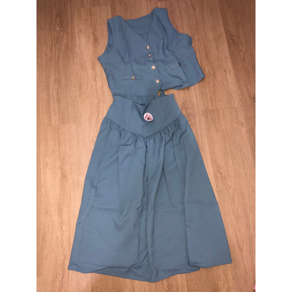 SET STELAN WANiTA VEST CROP ROK PANJANG