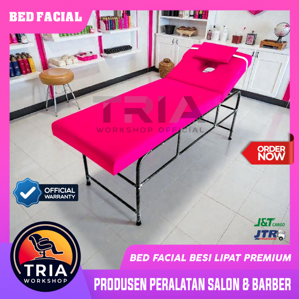 Bed Facial Besi Lipat / Bed Spa / Bed Massage / Ranjang Periksa Pasien Klinik Rangka Besi Busa Jok T