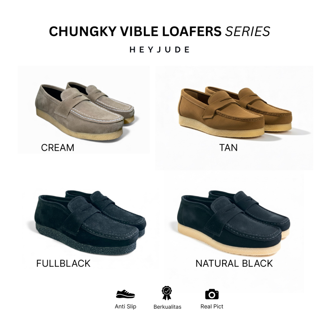 Heyjude Vible Loafers Sepatu Chungky Loafers Suede Casual Wallabee Pria Wanita