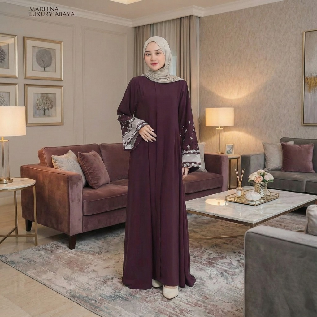 Gamis Abaya Polos Madeena Dress Premium Elegan Simpel Mix Brukat