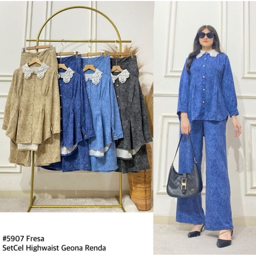 Setelan Celana Highweist Geona Renda Cantik Terbaru Kekinian CLARKE ORI