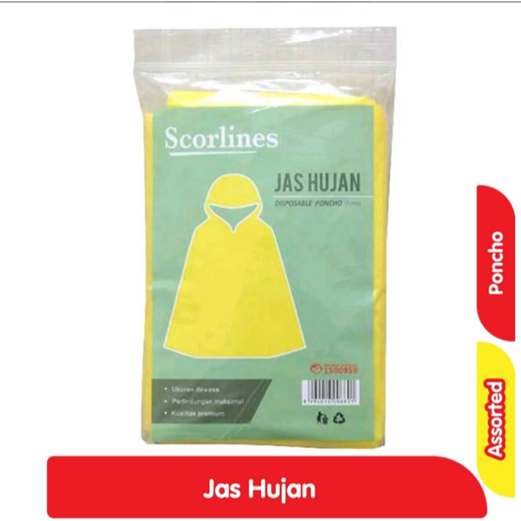 Scorlines Jas Hujan Plastik Disposable Poncho Assorted