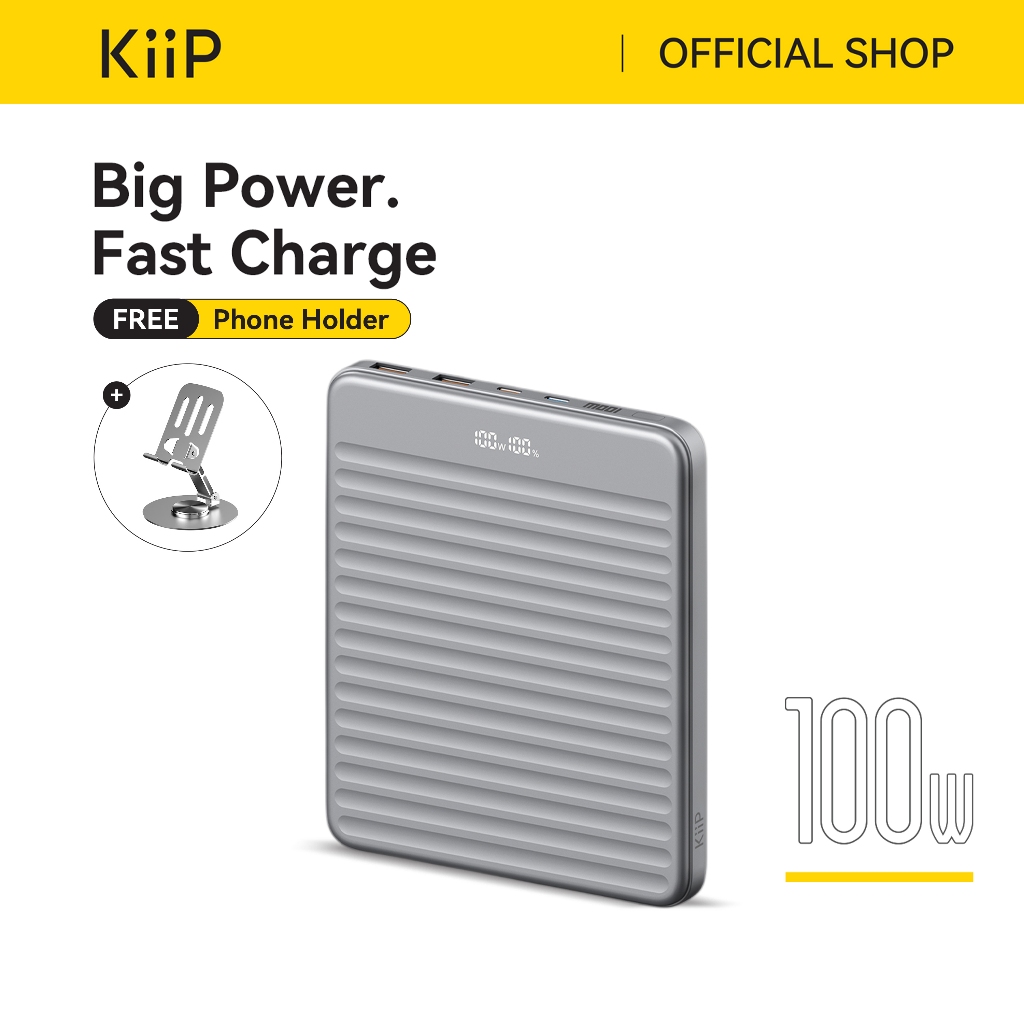 KiiP E63 Power Bank 20000mAh Fast Charging 100W Quick Charge Type C PD - Silver