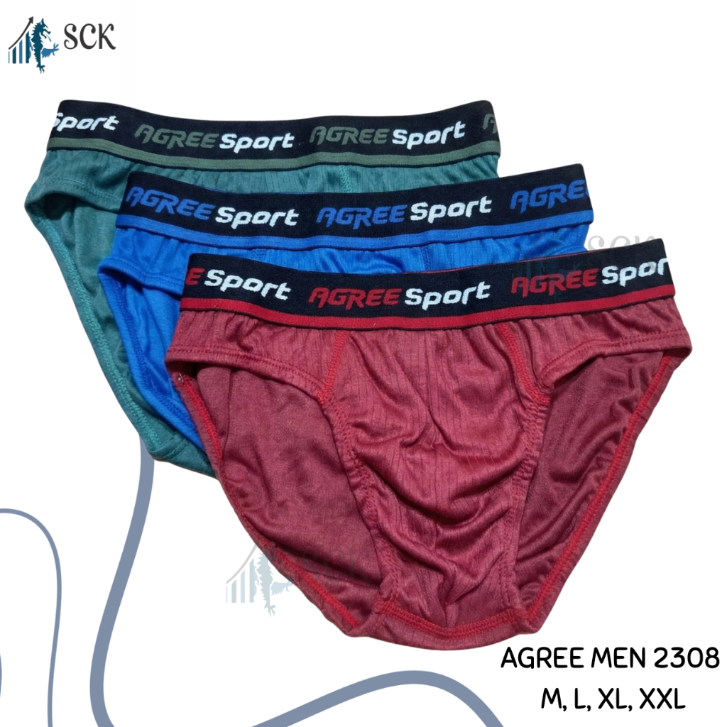 [ISI 3] Celana Dalam Pria AGREE (2308 2311) Model Boxer Elastis Katun Polyester Sporty - Boxer Pria 