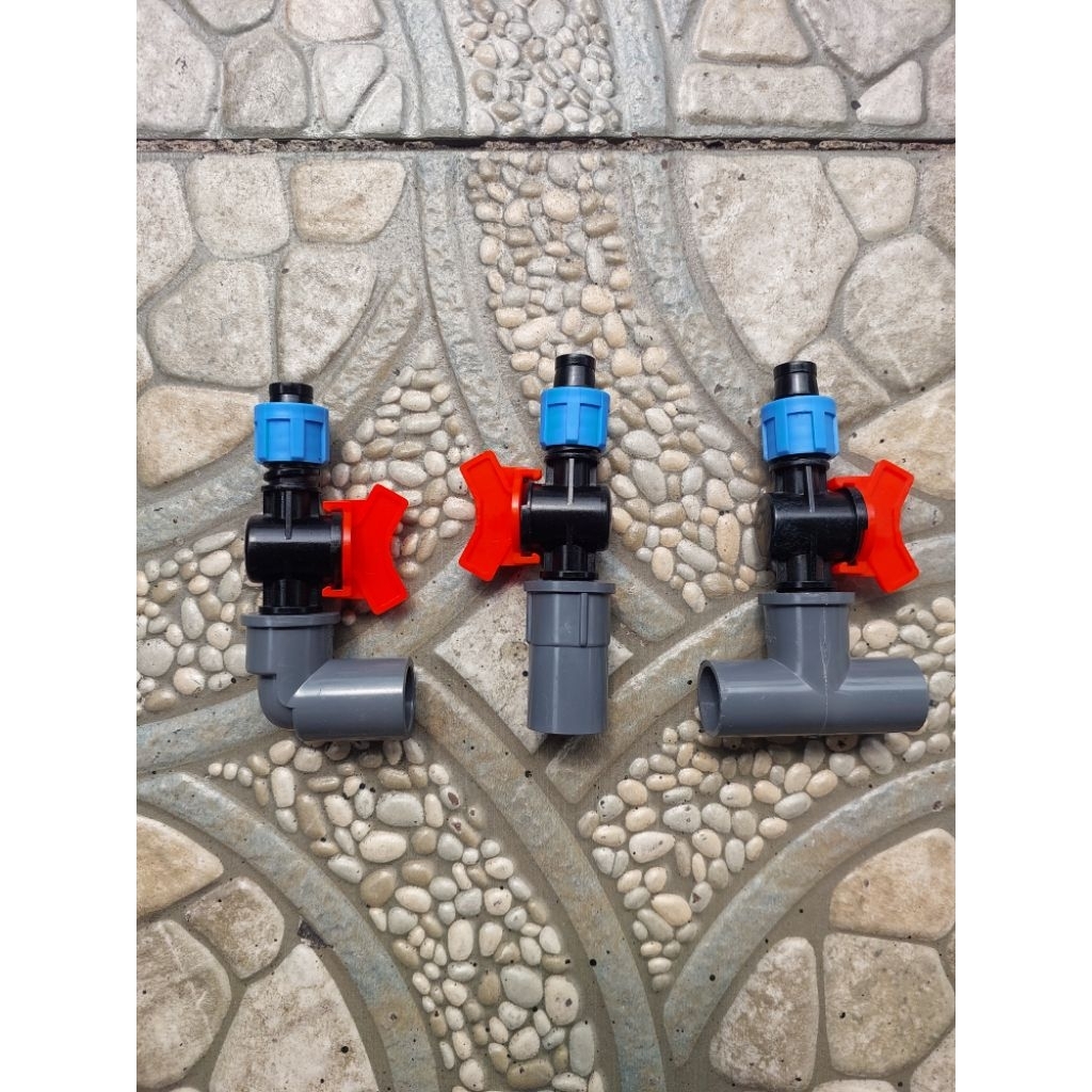 1 set sambungan pipa pvc 1/2 inch ke konektor kran selang 16mm, socket knee tee drat dalam pipa pvc