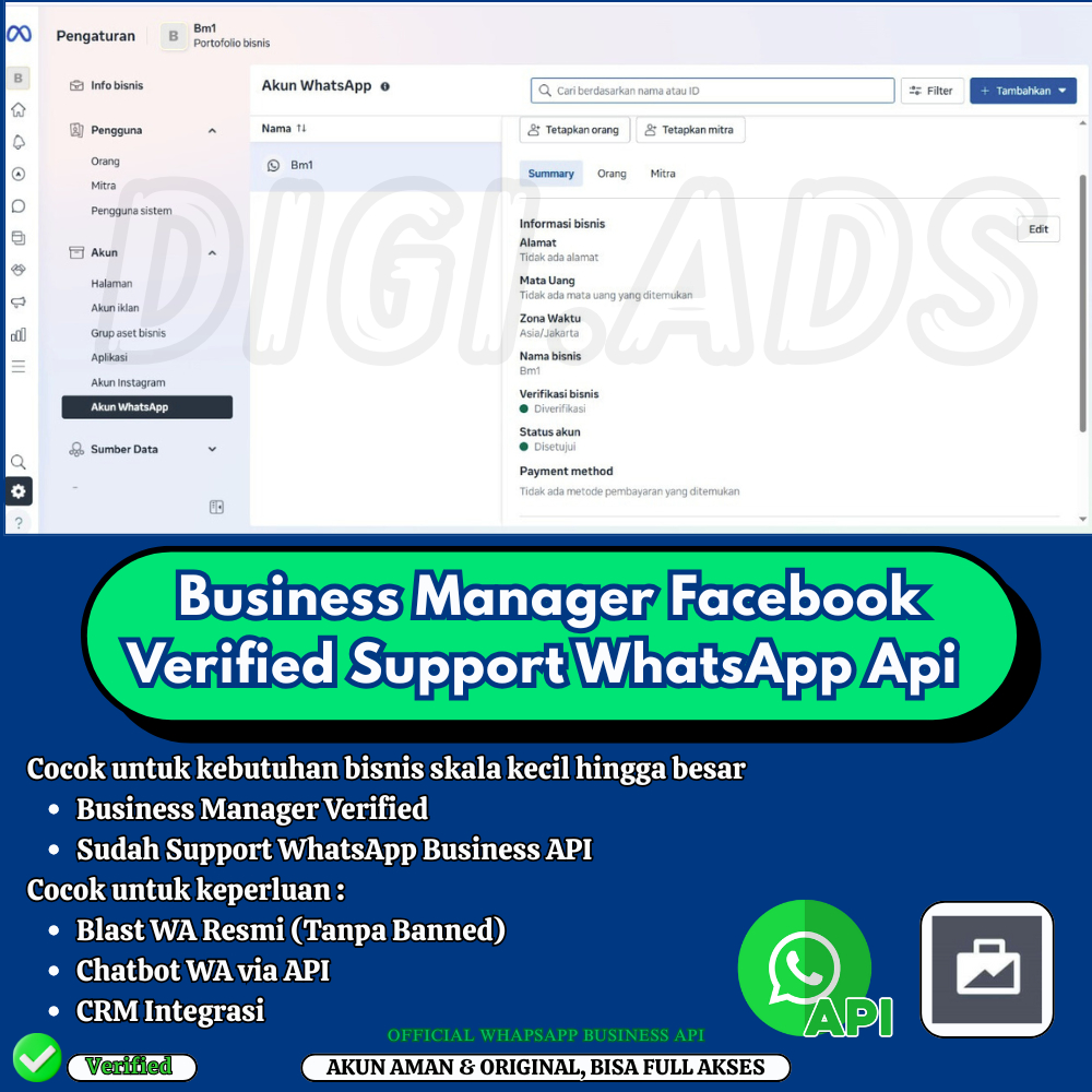 Business Manager Facebook Verified Support WhatsApp Api