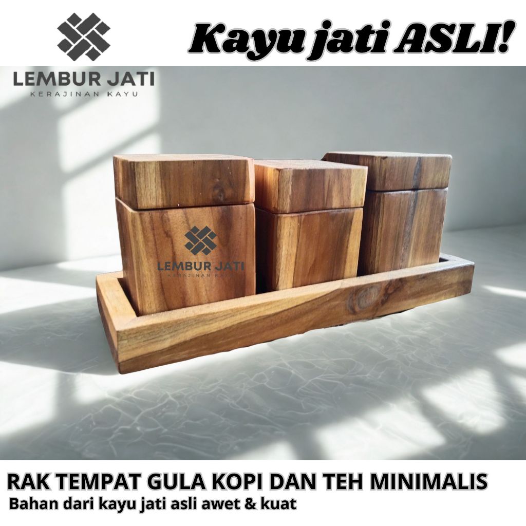 Toples Tempat Kopi Gula Teh Garam Set Kayu jati asli