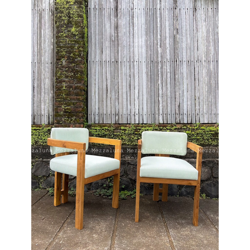 ARM CHAIR/ KURSI KAYU JATI MINIMALIS JOK CURDUROY/ DINING CHAIR JATI CURDUROY/KURSI KAYU JATI SOLID