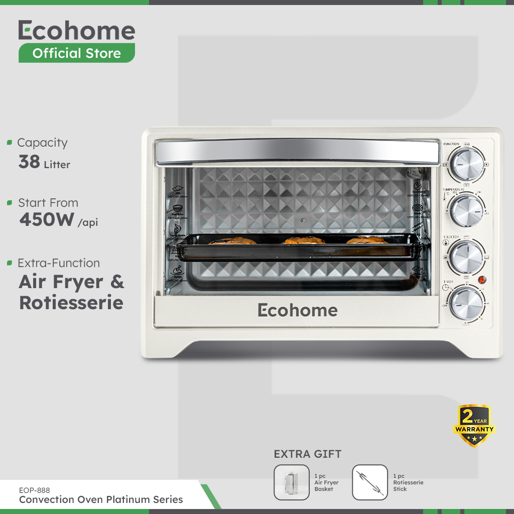 [PRE-ORDER] ECOHOME Electric Oven Platinum EOP888 38L Low Watt with Air Fryer and Rotisserie